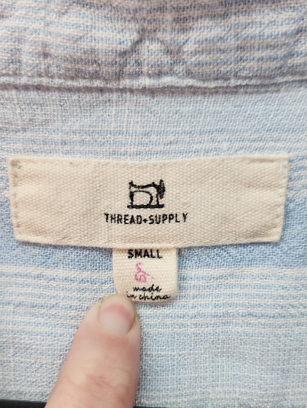 Thread & Supply Light Blue and White Striped V-Neck Cotton Blouse - Picture 2 of 3